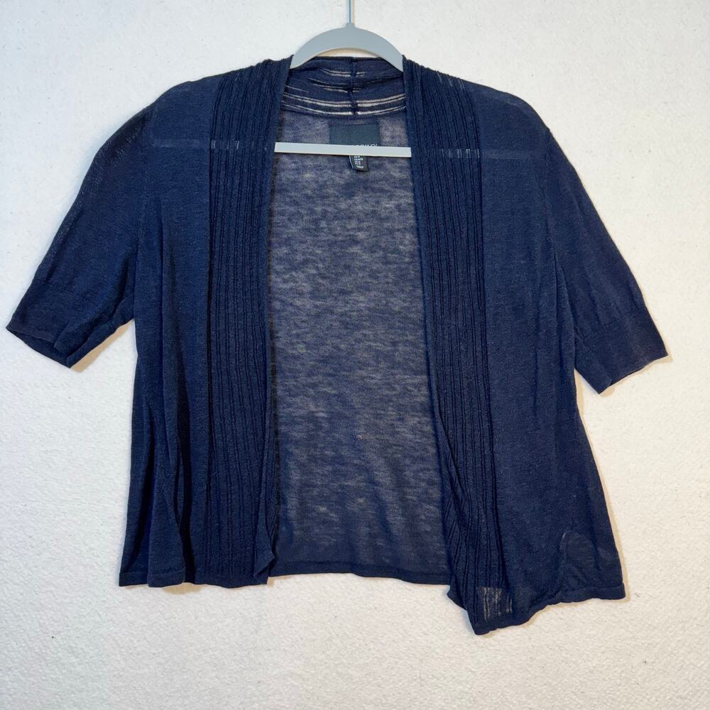Cynthia Rowley Navy Blue Lightweight Linen Loose Knit Cropped Open Cardigan Med